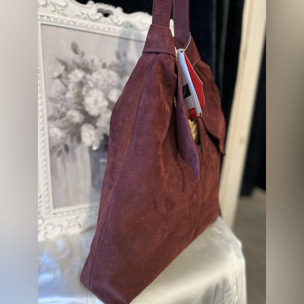 🍷Divina Firenze Gorgeous Wine Genuine Suede Leather Slouchy Hobo Bag 🍷NWT - Picture 11 of 17